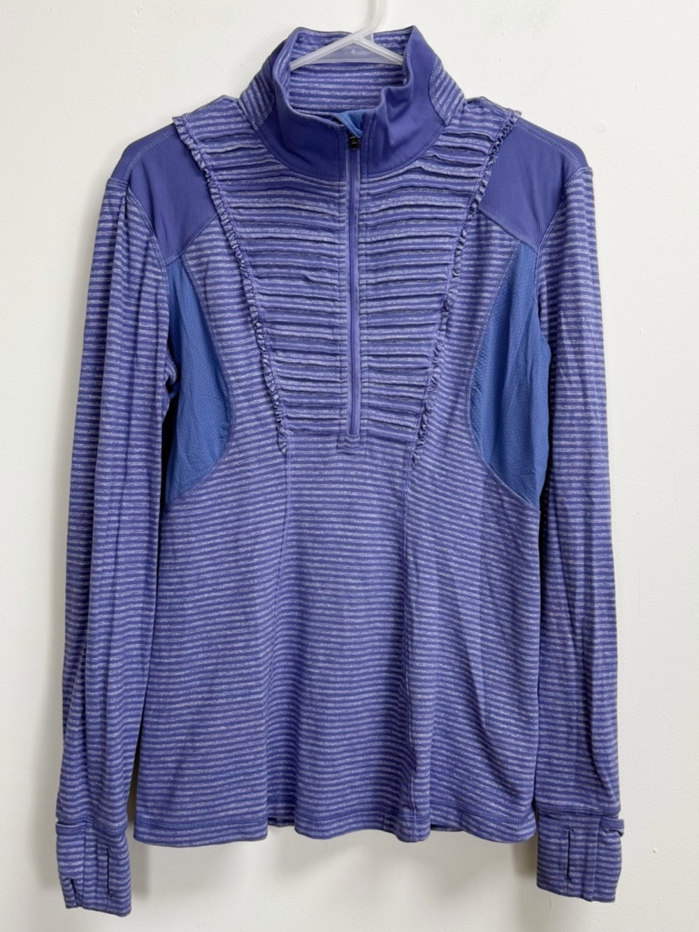 Lululemon Run Your Heart Out Pullover Top Womens 10 Persian Purple Stripe Ruffle